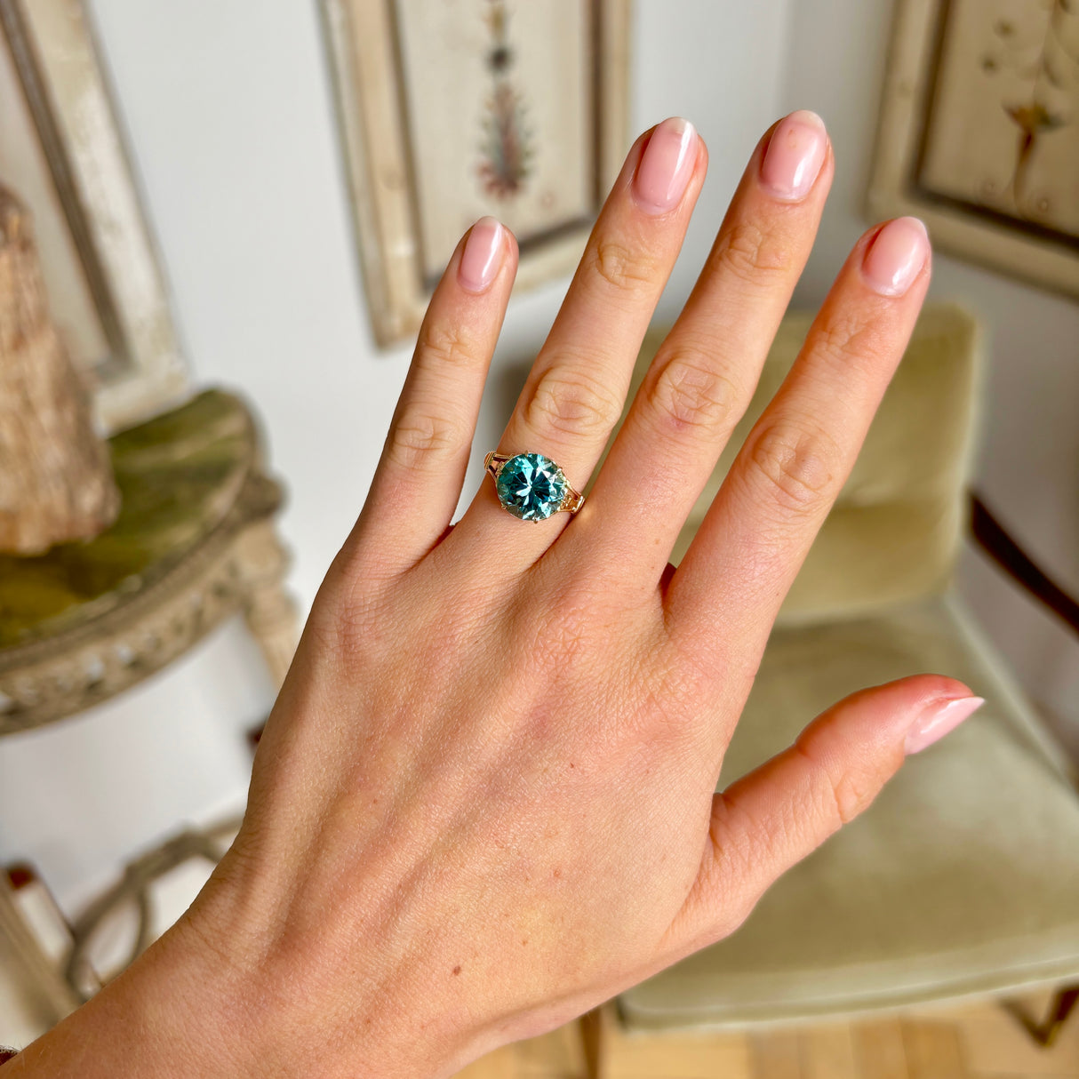 Antique, blue zircon single-stone ring, circa 1905