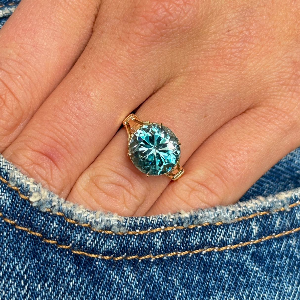 Antique, blue zircon single-stone ring, circa 1905