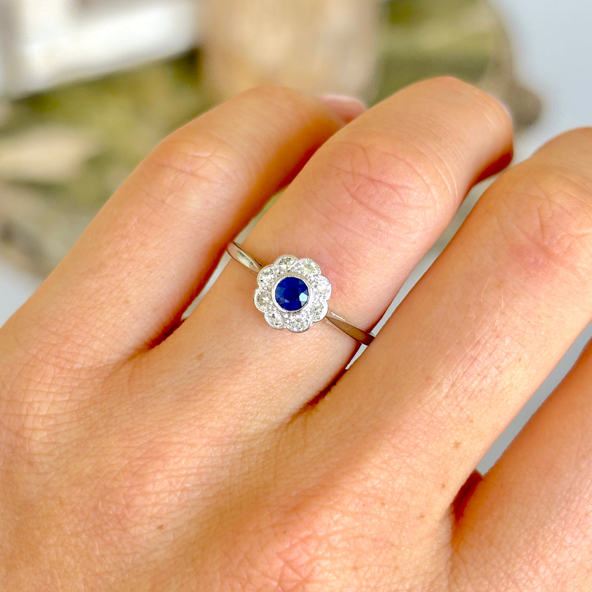 Antique, Edwardian sapphire & diamond cluster ring