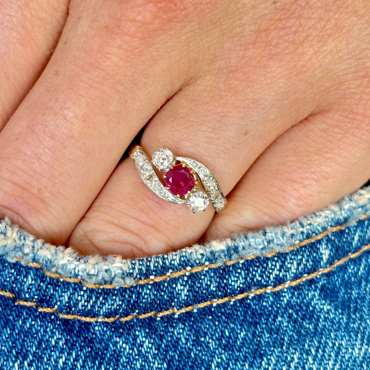 Antique, Belle Époque ruby & diamond twist ring