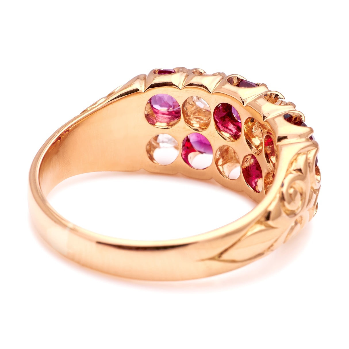 Antique, Victorian ruby & diamond checkerboard ring