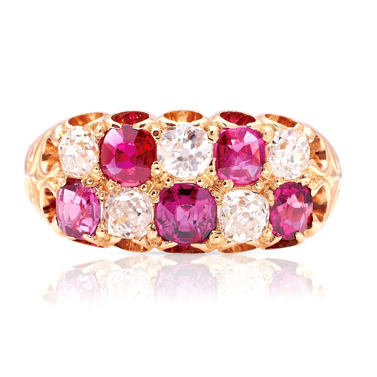 Antique, Victorian ruby & diamond checkerboard ring
