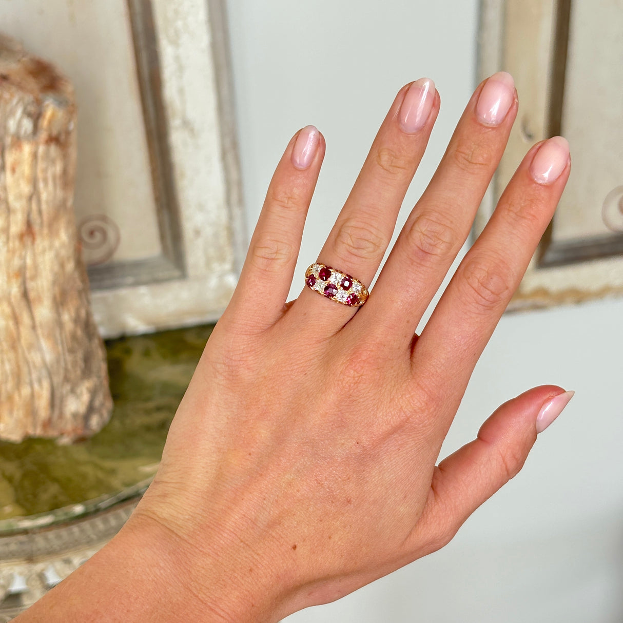 Antique, Victorian ruby & diamond checkerboard ring