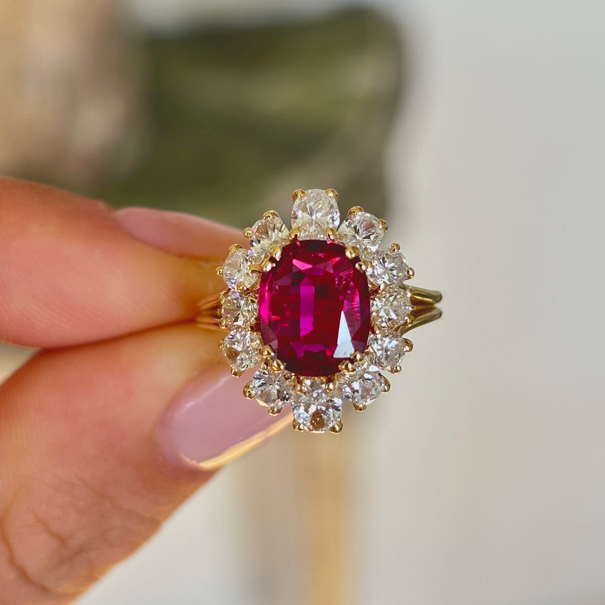 Vintage, 1980s ruby & diamond cluster ring