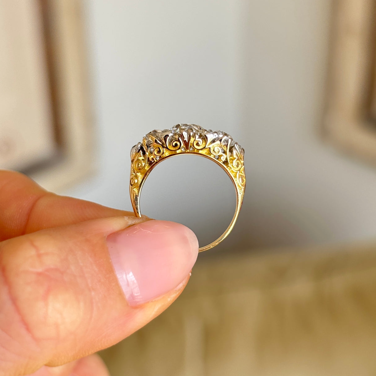 Antique, Victorian three-stone diamond ring