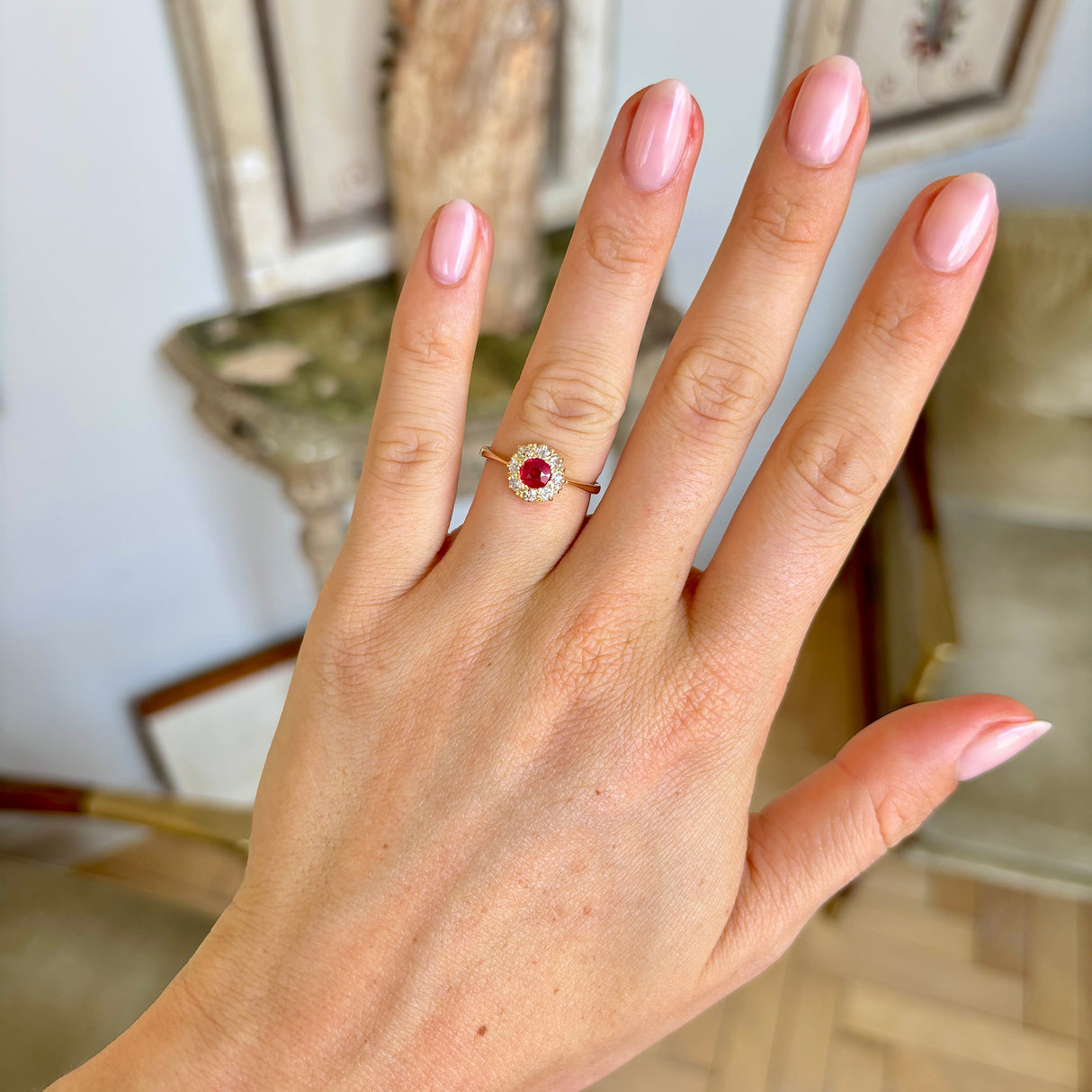 Vintage, 1950s ruby & diamond cluster ring