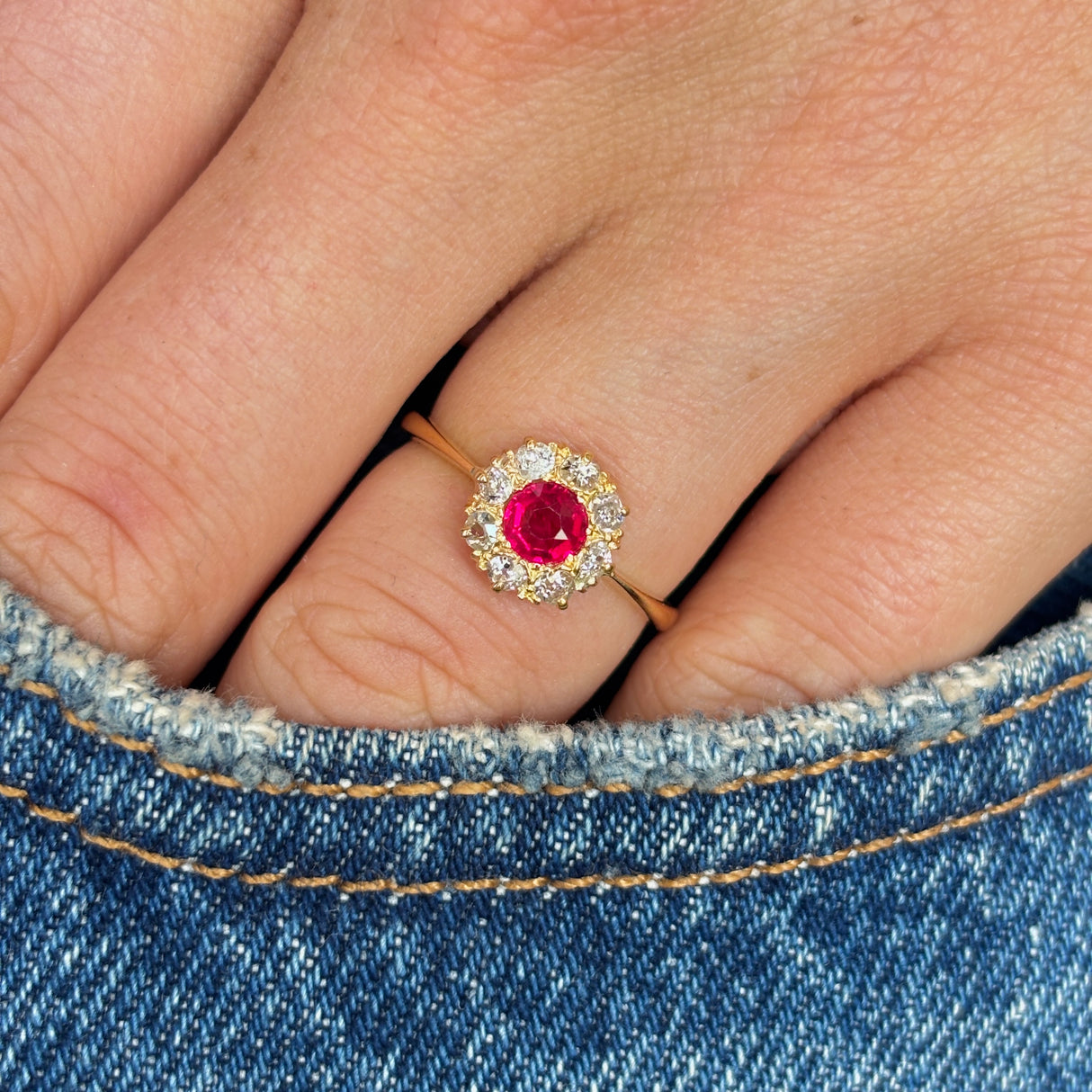 Vintage, 1950s ruby & diamond cluster ring