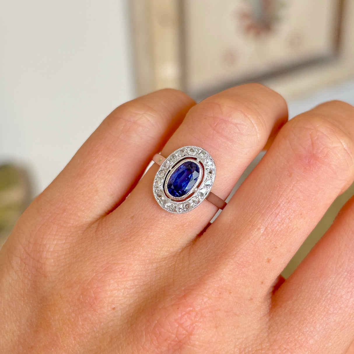 Vintage, 1920s French sapphire & diamond cluster ring