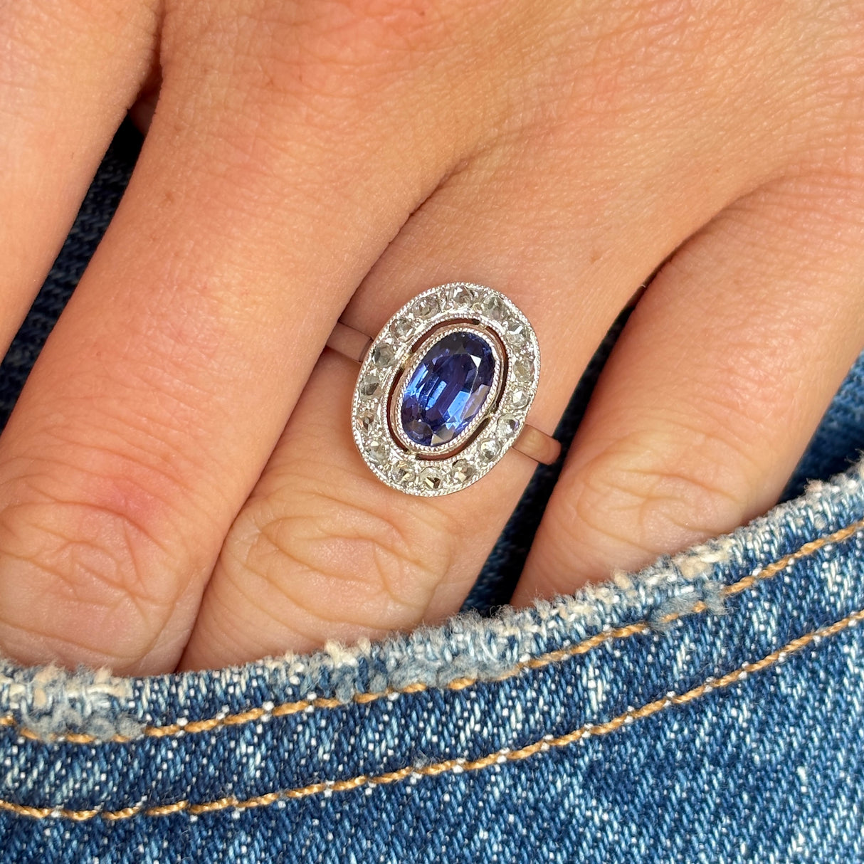 Vintage, 1920s French sapphire & diamond cluster ring