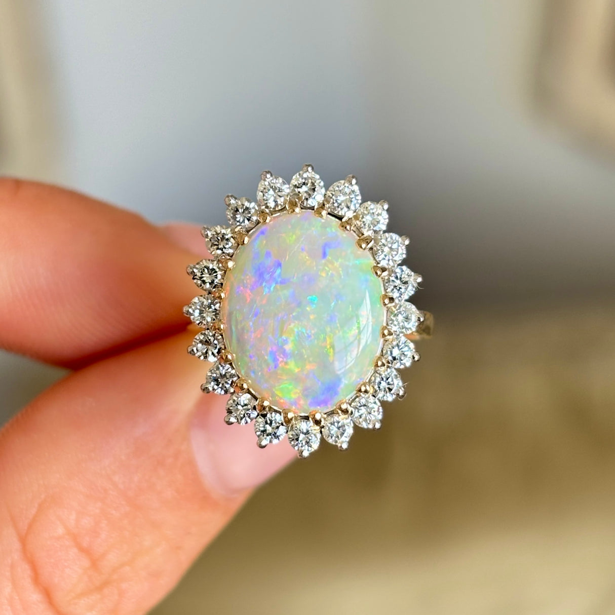 Vintage, 1960s opal & diamond cluster cocktail ring