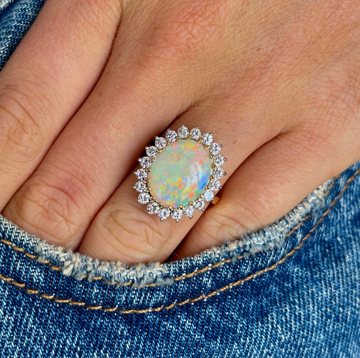 Vintage, 1960s opal & diamond cluster cocktail ring