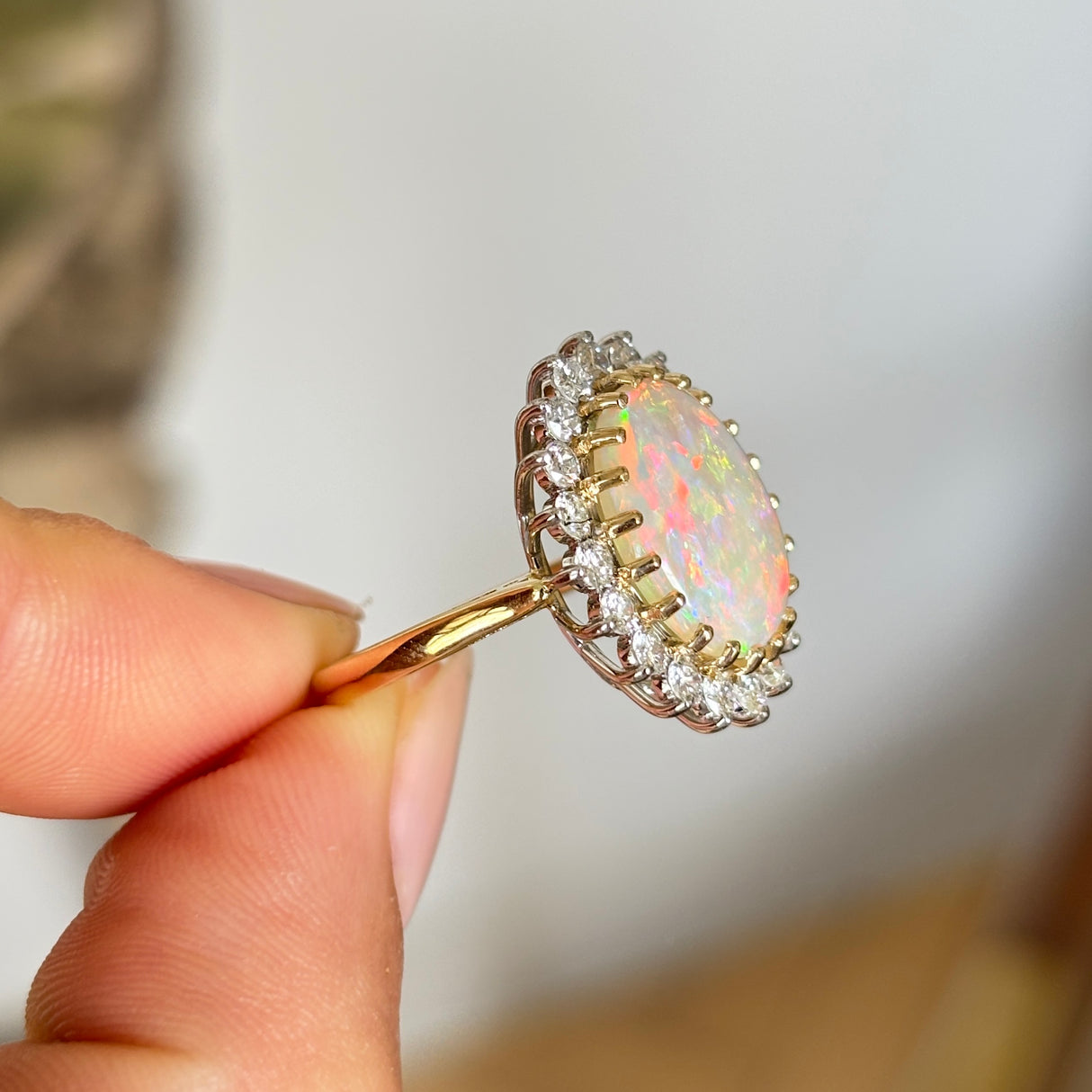 Vintage, 1960s opal & diamond cluster cocktail ring