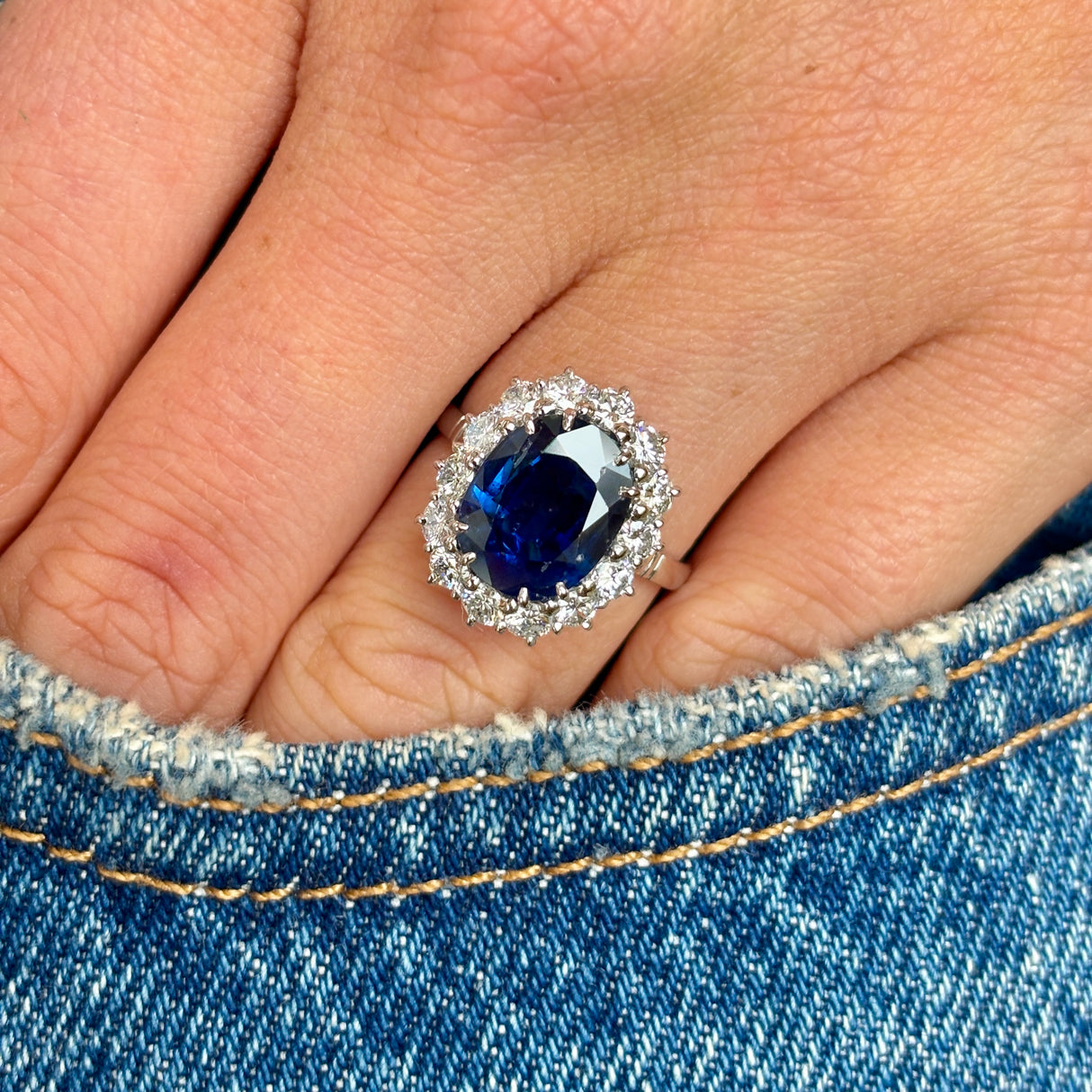 Vintage, 1940s French sapphire & diamond cluster ring