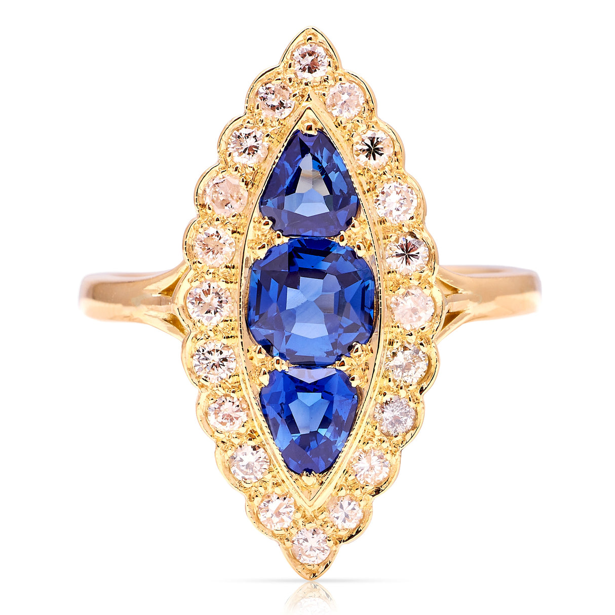 Vintage, 1960s sapphire & diamond navette ring