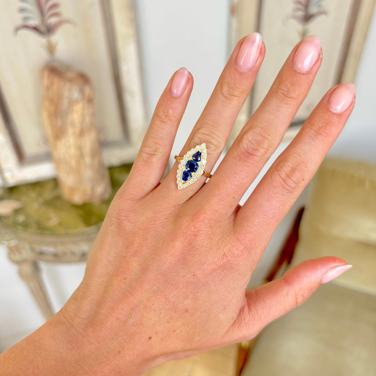 Vintage, 1960s sapphire & diamond navette ring