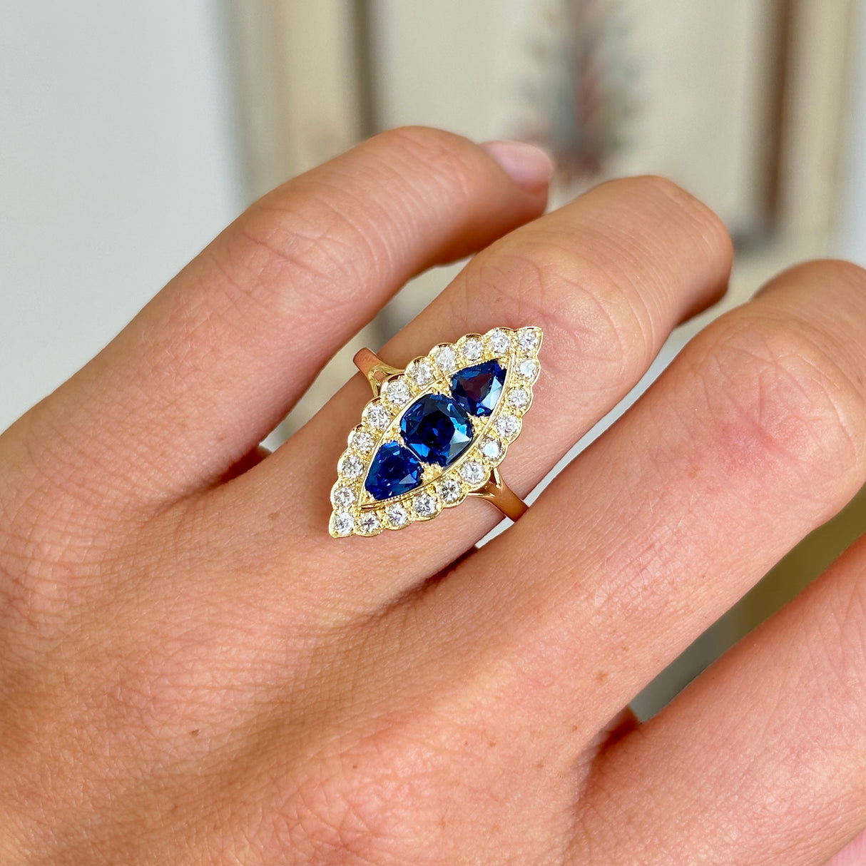 Vintage, 1960s sapphire & diamond navette ring