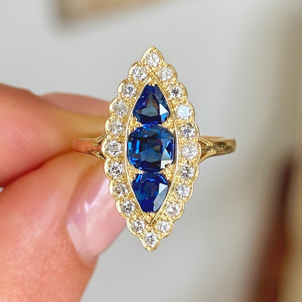 Vintage, 1960s sapphire & diamond navette ring