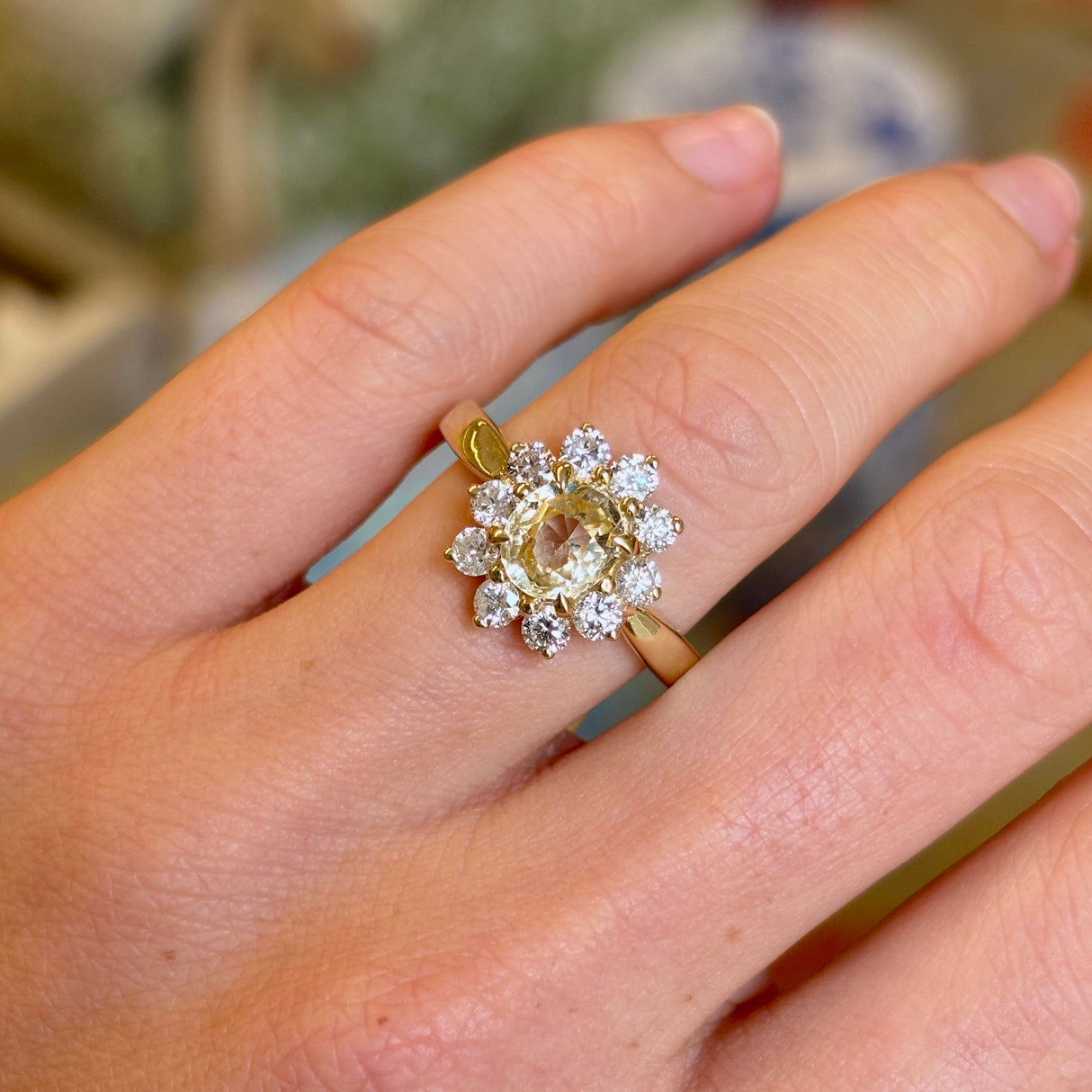 Vintage, 1980s yellow sapphire & diamond cluster ring