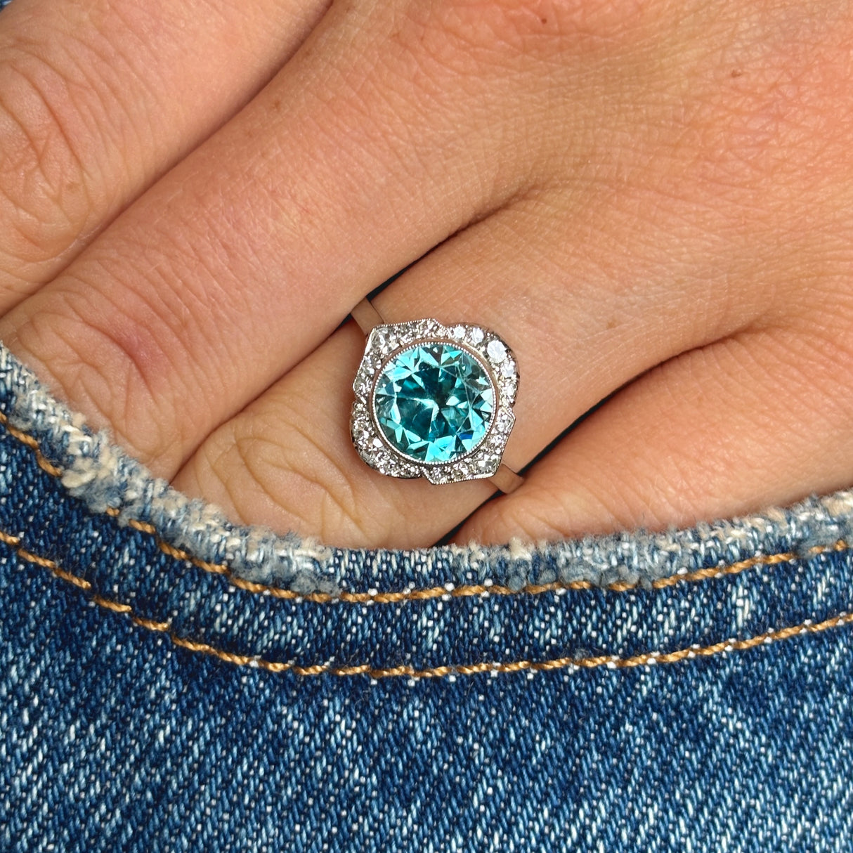 Vintage, Art Deco zircon & diamond cluster ring