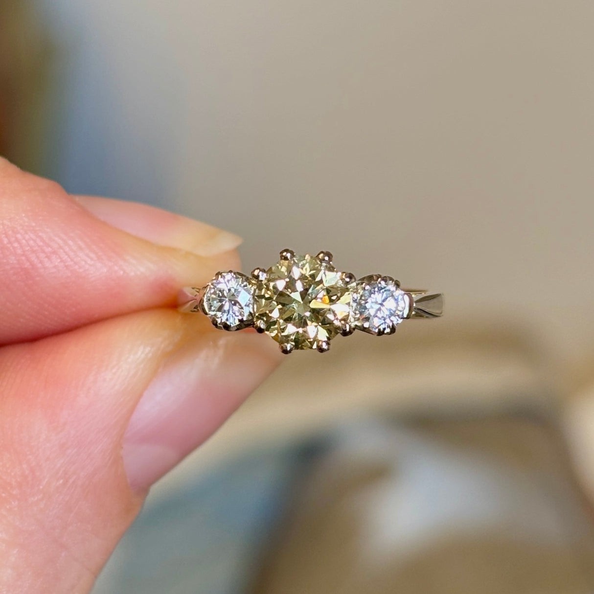 Vintage, 1930s cinnamon brown diamond three-stone ring