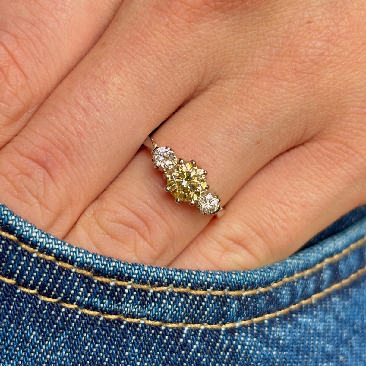 Vintage, 1930s cinnamon brown diamond three-stone ring