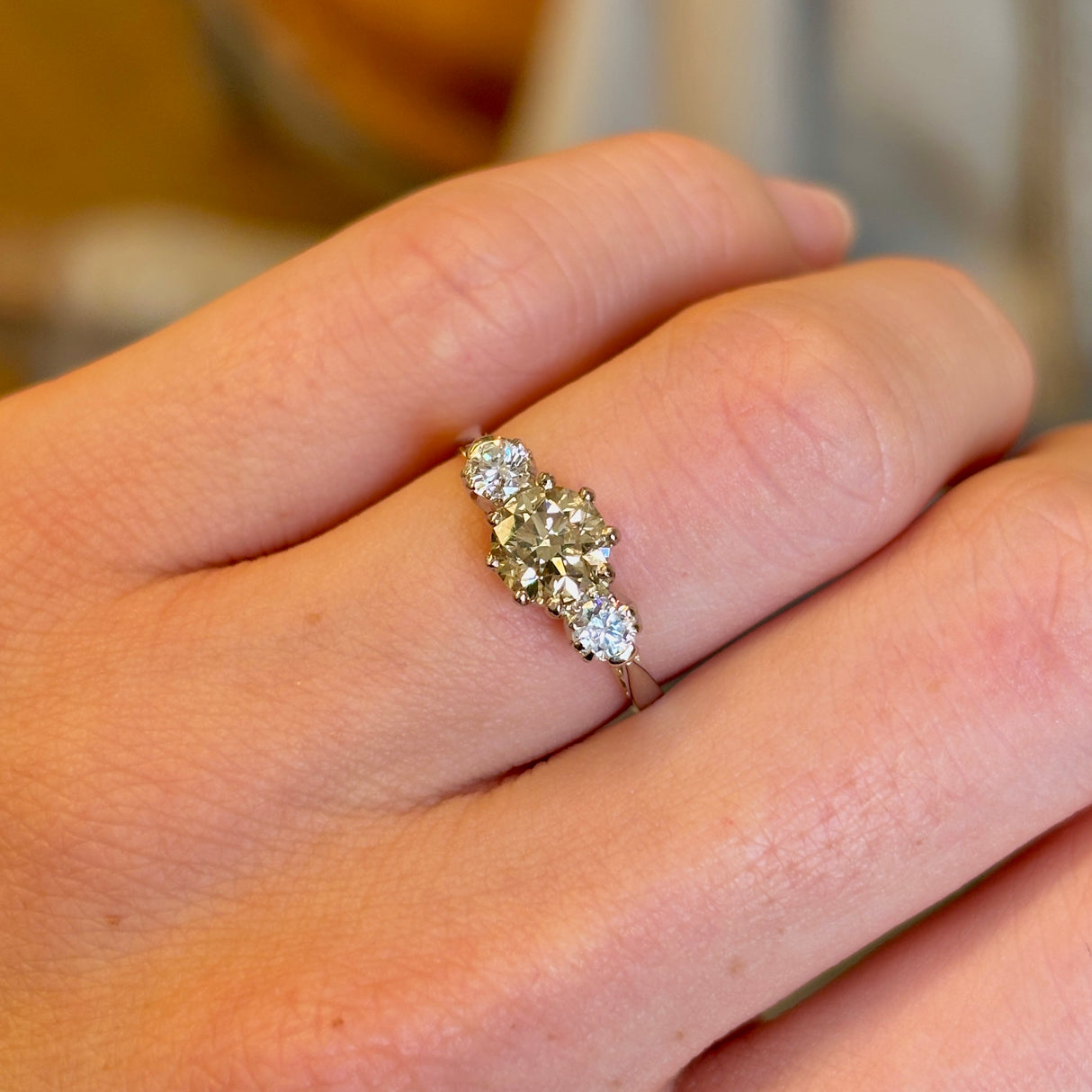 Vintage, 1930s cinnamon brown diamond three-stone ring
