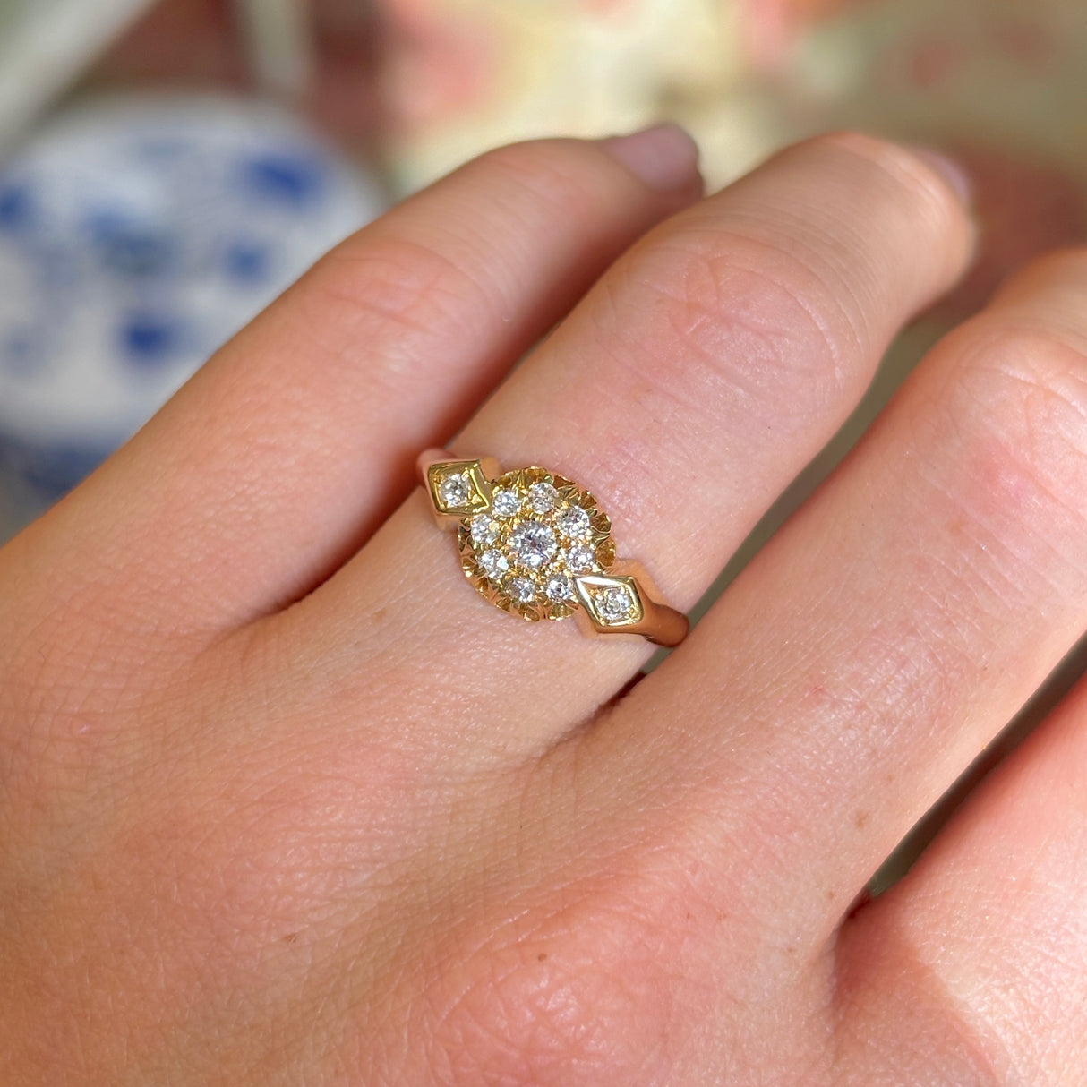 Antique, Edwardian diamond cluster engagement ring