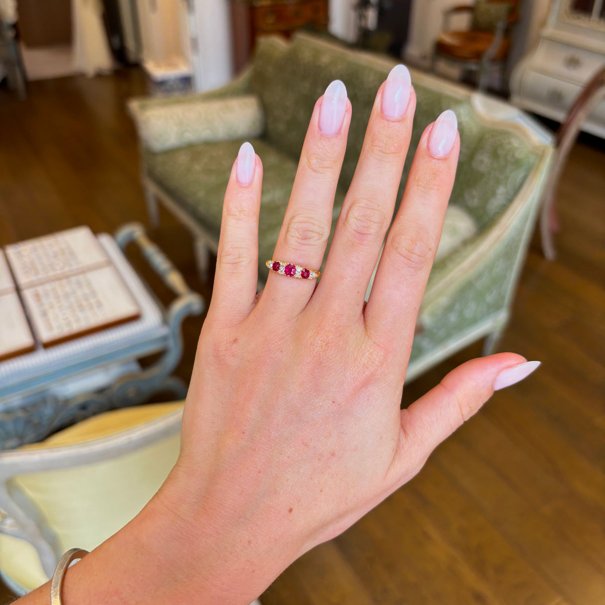 Antique, Victorian ruby & diamond half-hoop ring