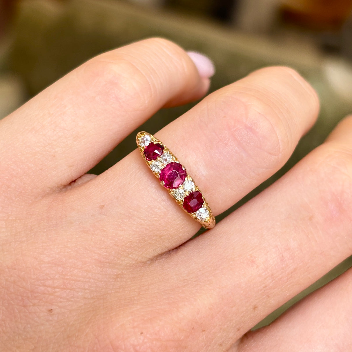 Antique, Victorian ruby & diamond half-hoop ring