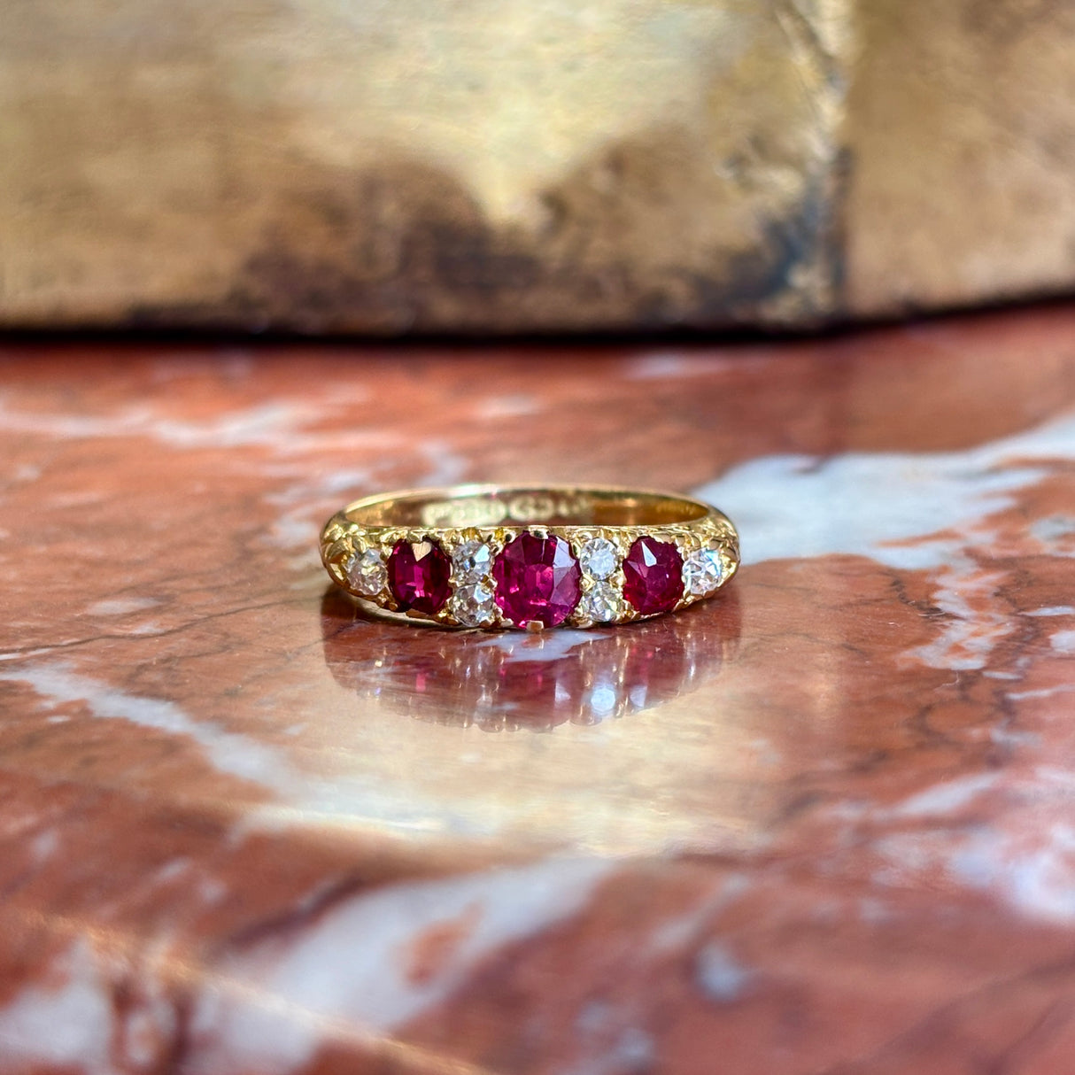 Antique, Victorian ruby & diamond half-hoop ring