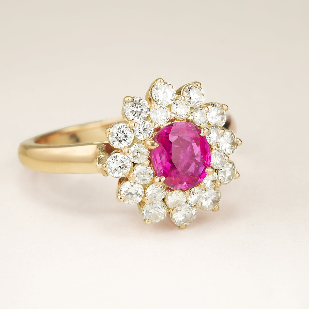 Vintage, pink sapphire & diamond cluster ring