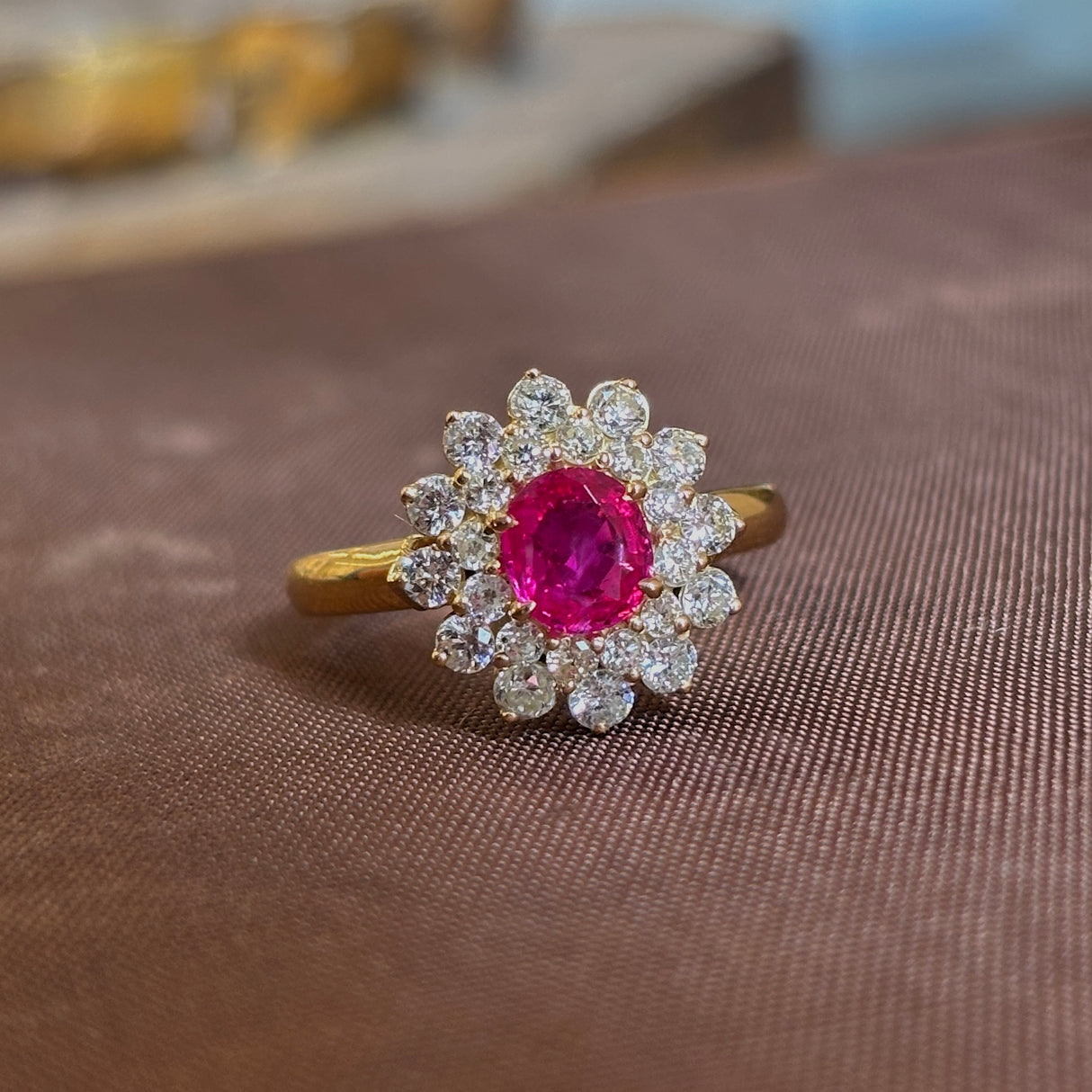 Vintage, pink sapphire & diamond cluster ring