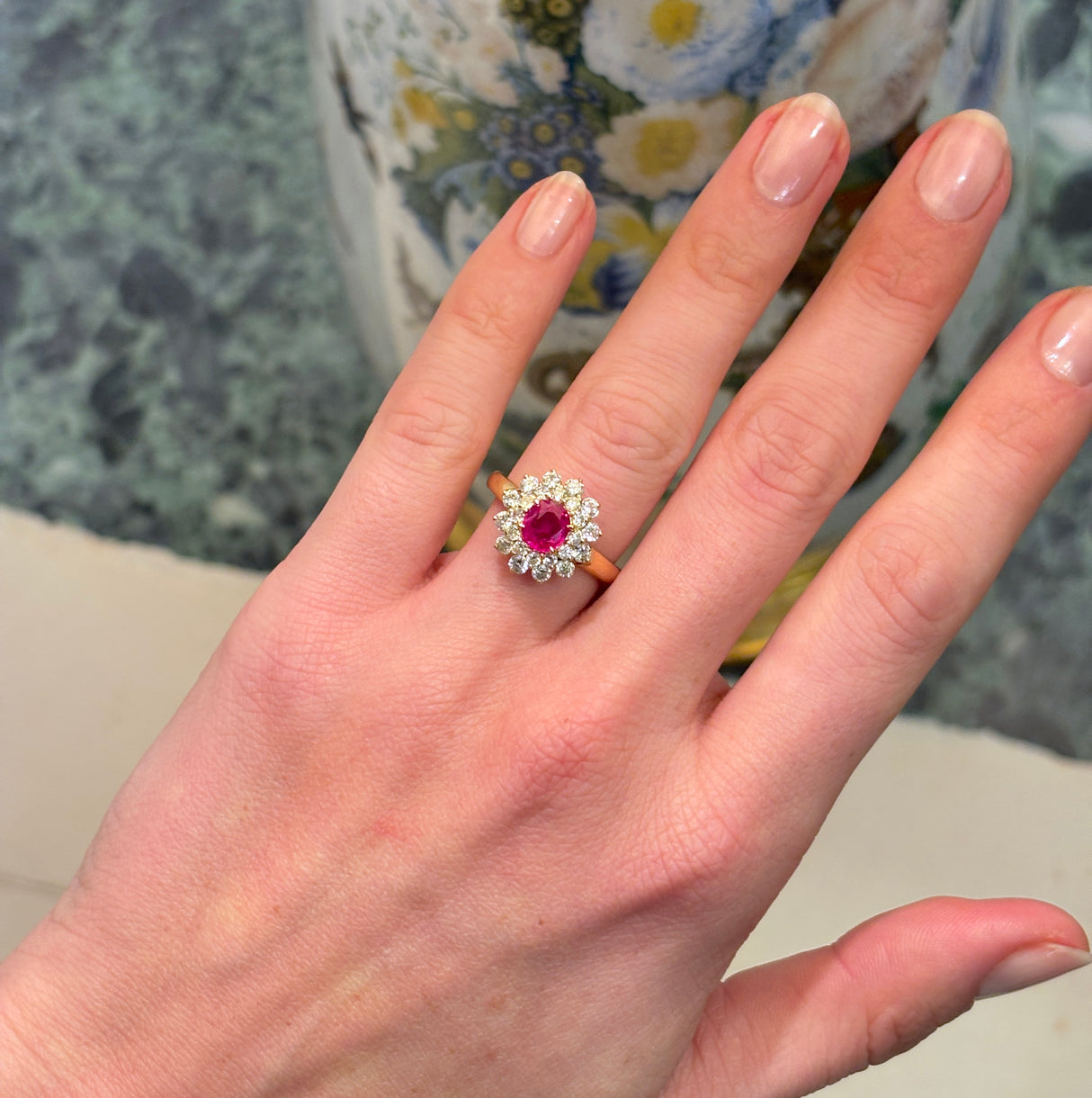 Vintage, ruby & diamond cluster ring