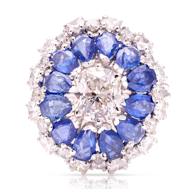 Vintage, 1960s sapphire & diamond cluster cocktail ring