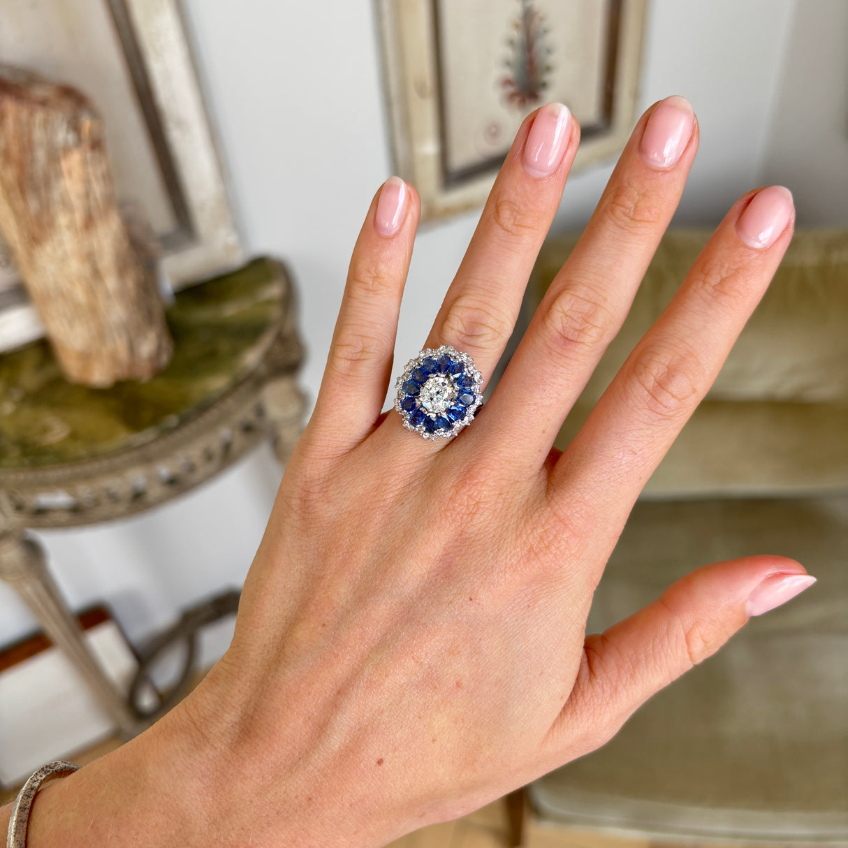 Vintage, 1960s sapphire & diamond cluster cocktail ring