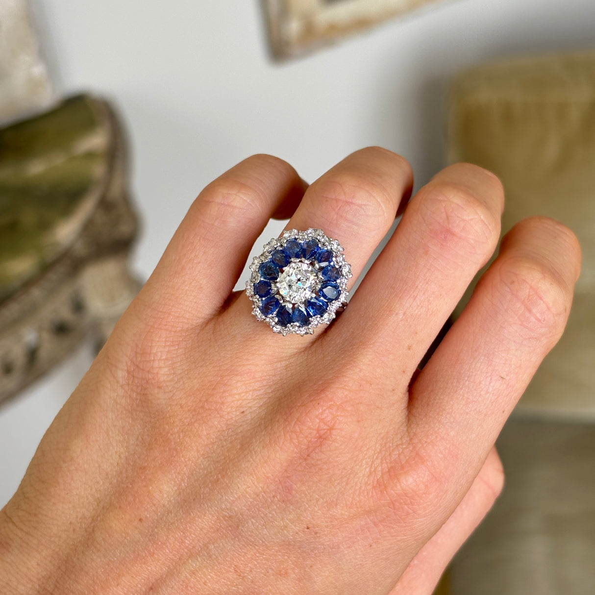 Vintage, 1960s sapphire & diamond cluster cocktail ring