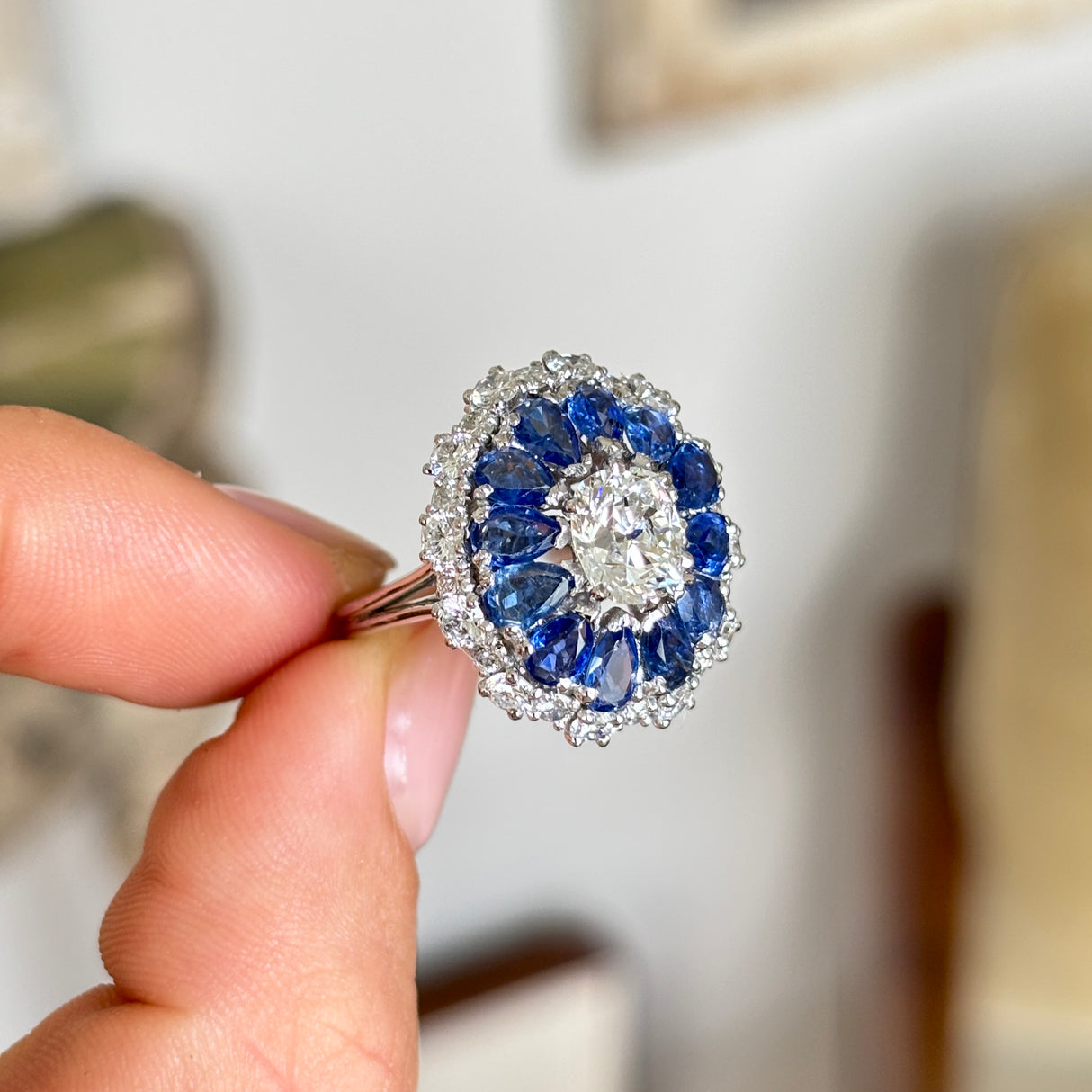 Vintage, 1960s sapphire & diamond cluster cocktail ring