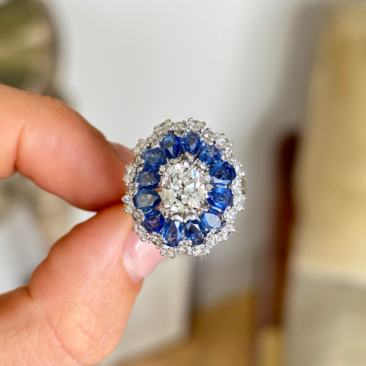 Vintage, 1960s sapphire & diamond cluster cocktail ring