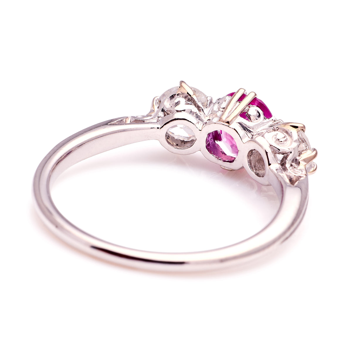 Antique, Edwardian pink sapphire & diamond three-stone ring
