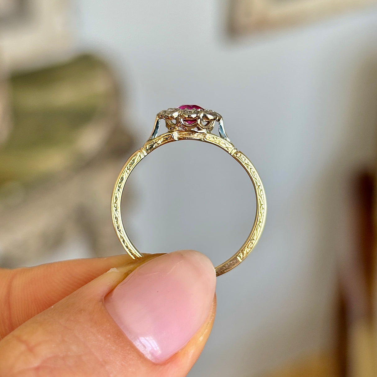 Antique, Edwardian pink sapphire & diamond cluster ringAntique, Edwardian pink sapphire & diamond cluster ring