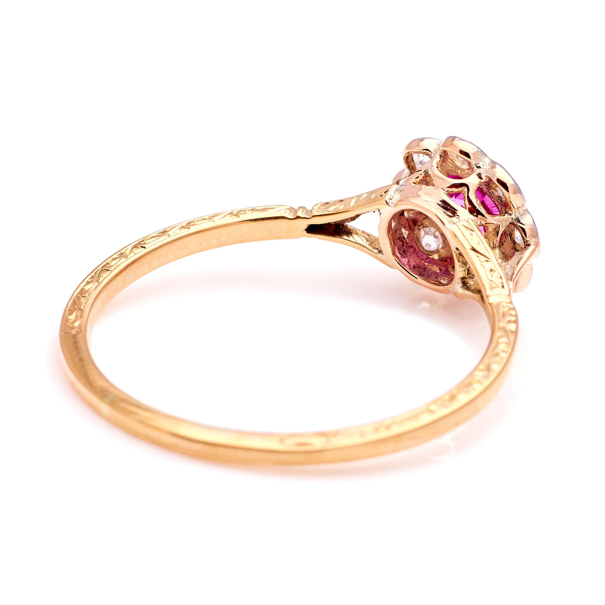 Antique, Edwardian pink sapphire & diamond cluster ring