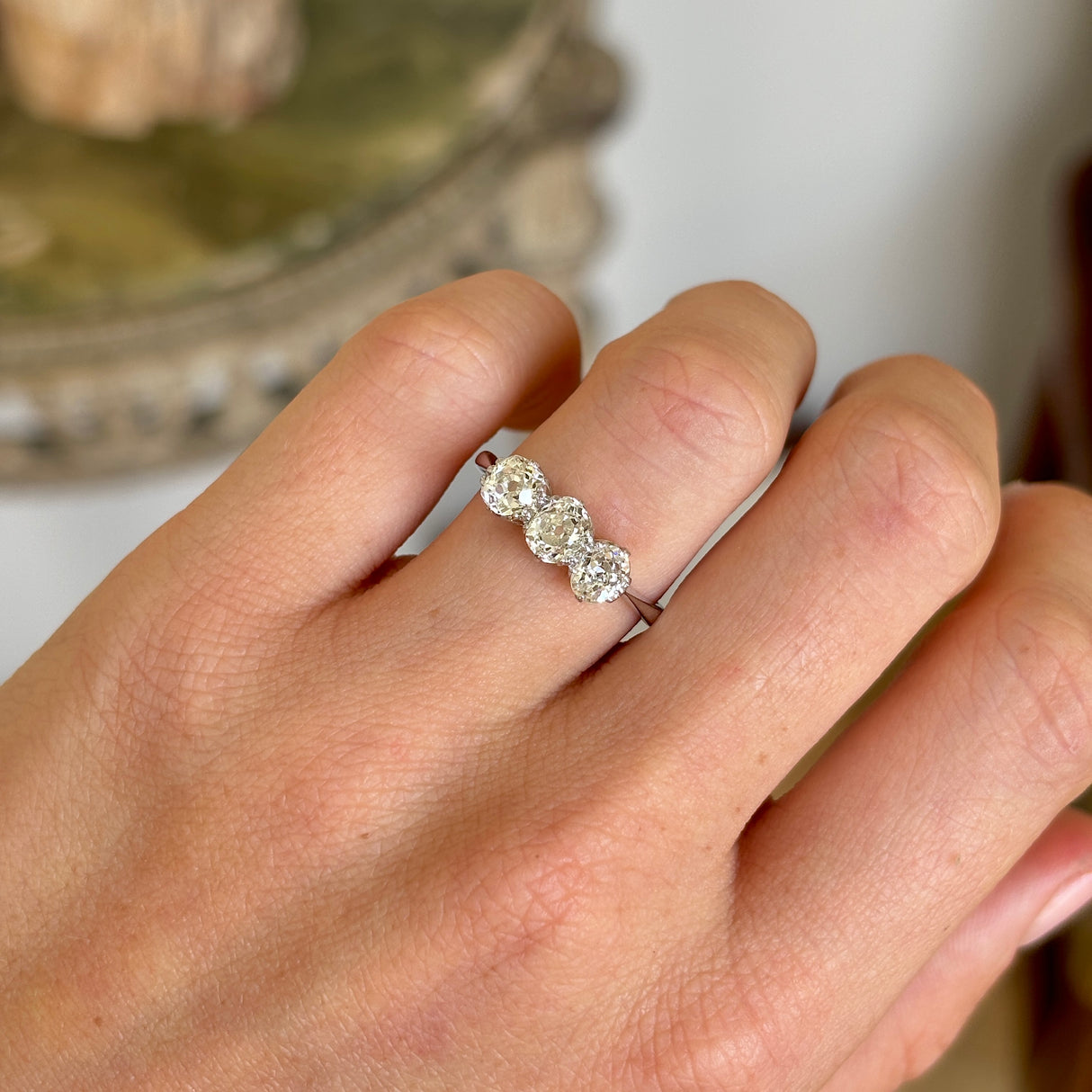 Antique, Edwardian three-stone diamond ring