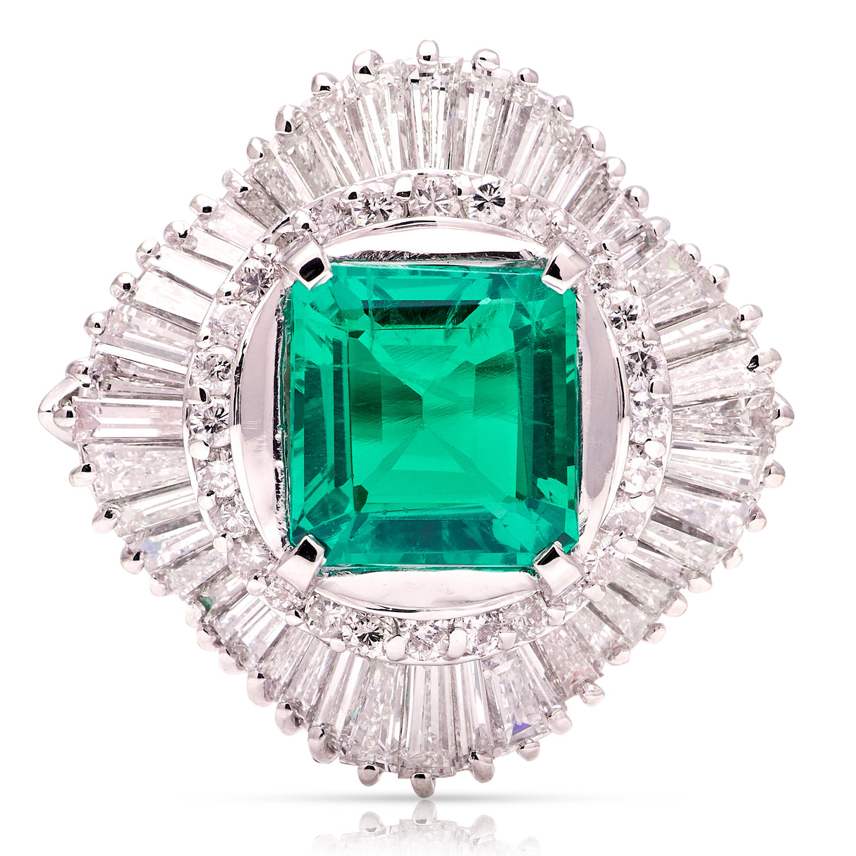 Vintage, 1950s synthetic emerald & diamond ballerina cluster ring
