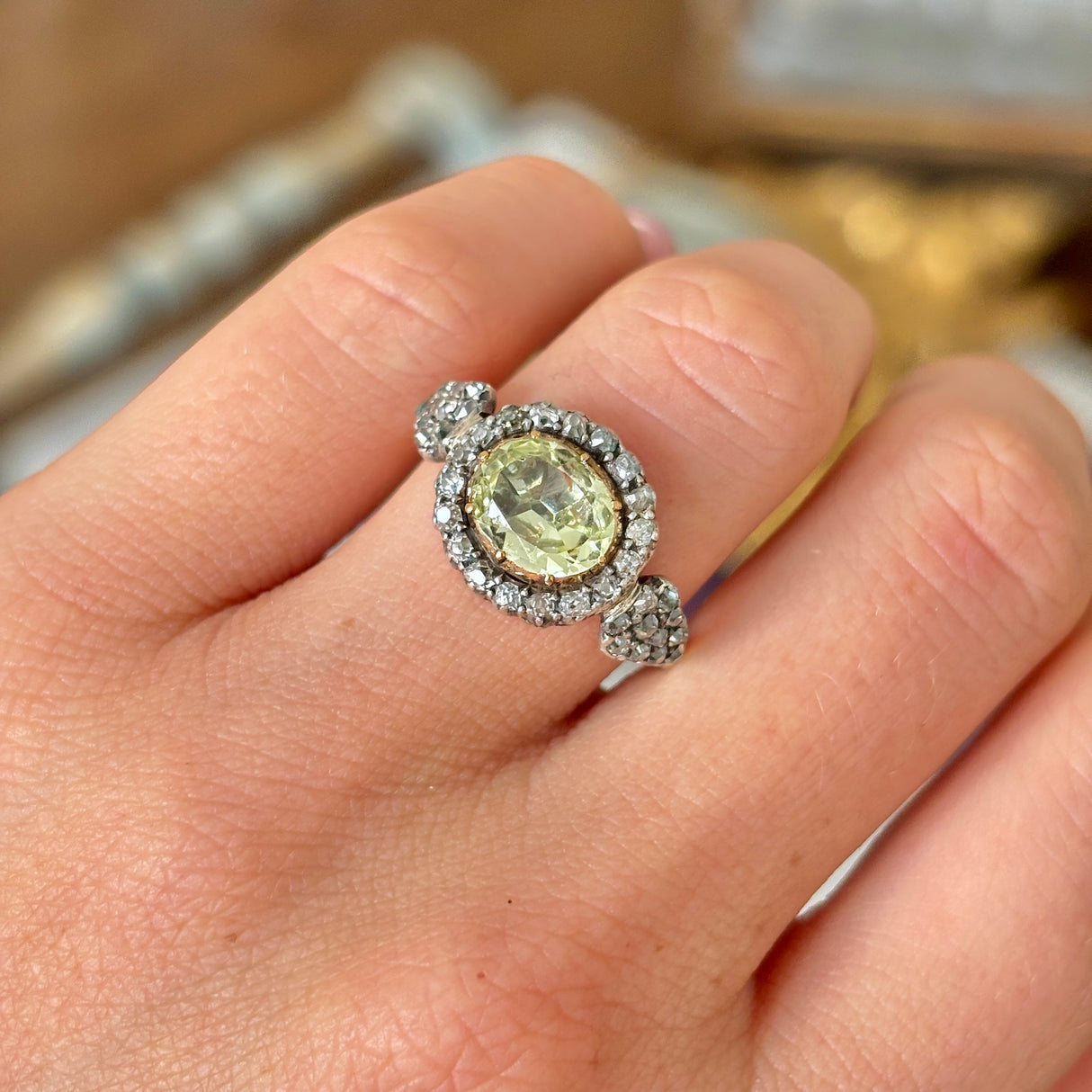 Antique, Georgian chrysoberyl & diamond cluster ring