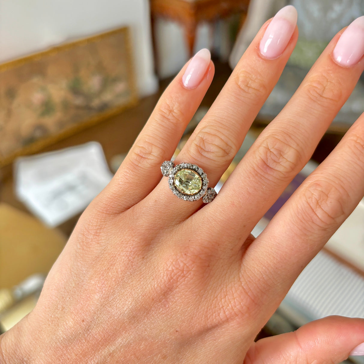 Antique, Georgian chrysoberyl & diamond cluster ring