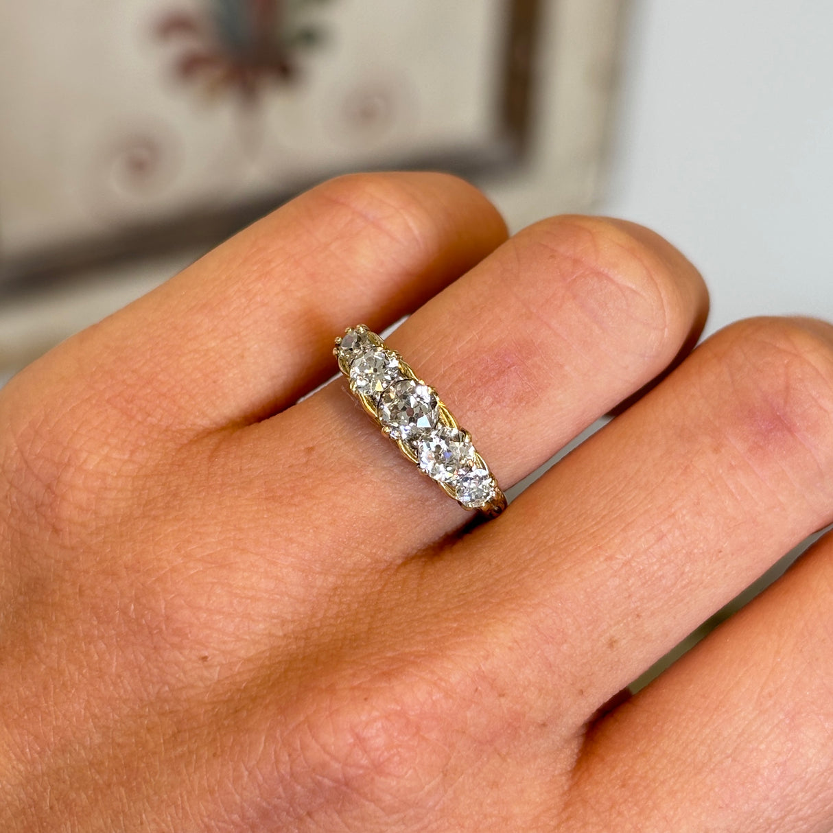 Antique, Edwardian diamond half-hoop ring