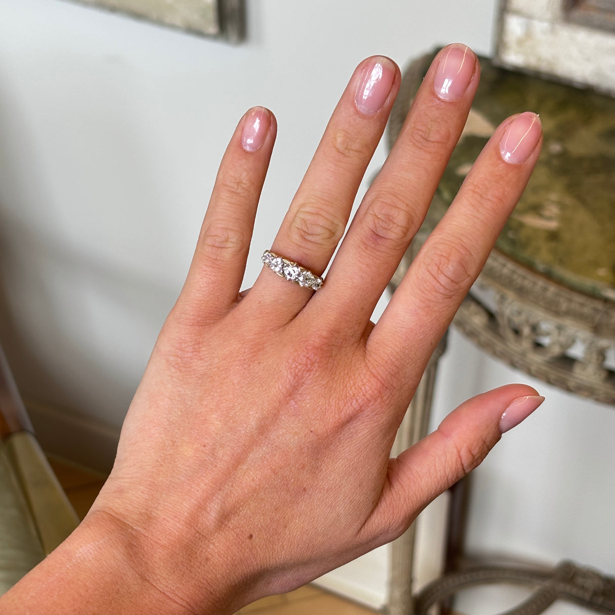 Antique, Edwardian diamond half-hoop ring