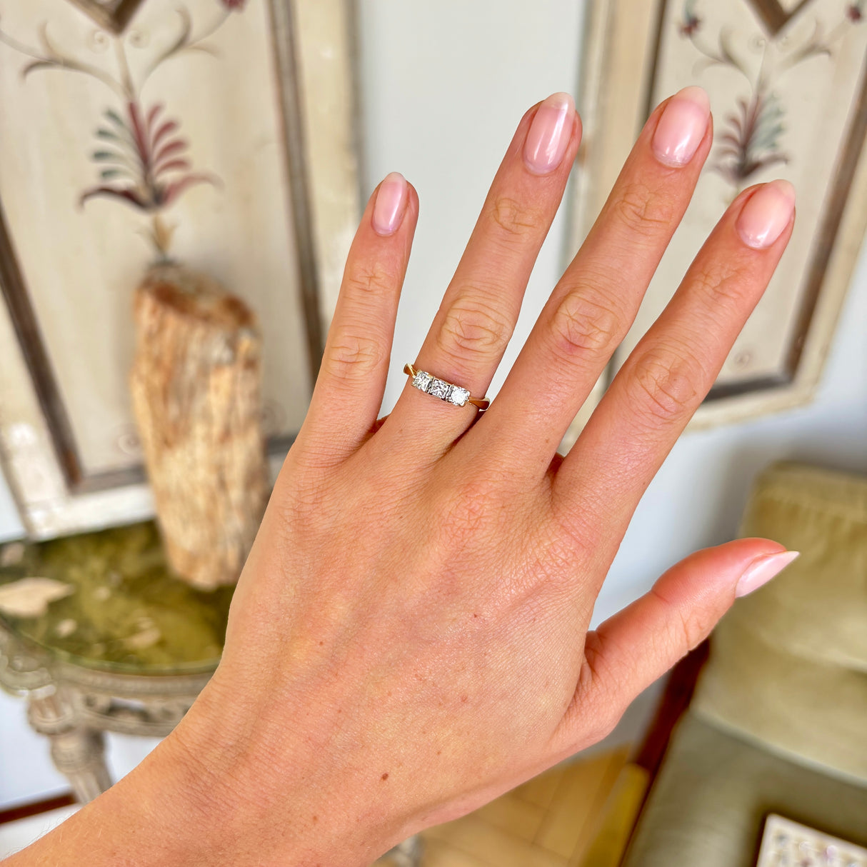 Vintage, 1990s three-stone diamond engagement ring