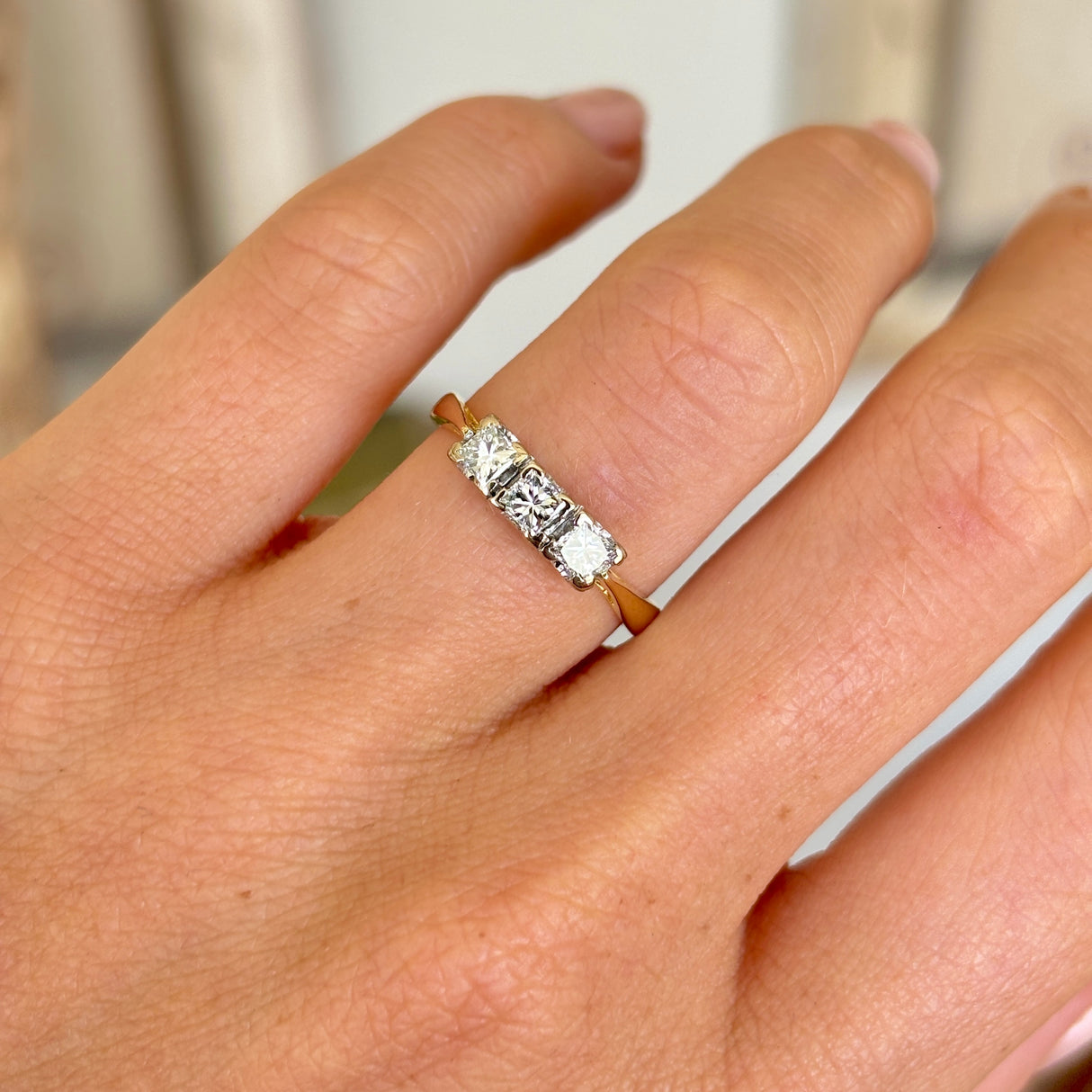 Vintage, 1990s three-stone diamond engagement ring