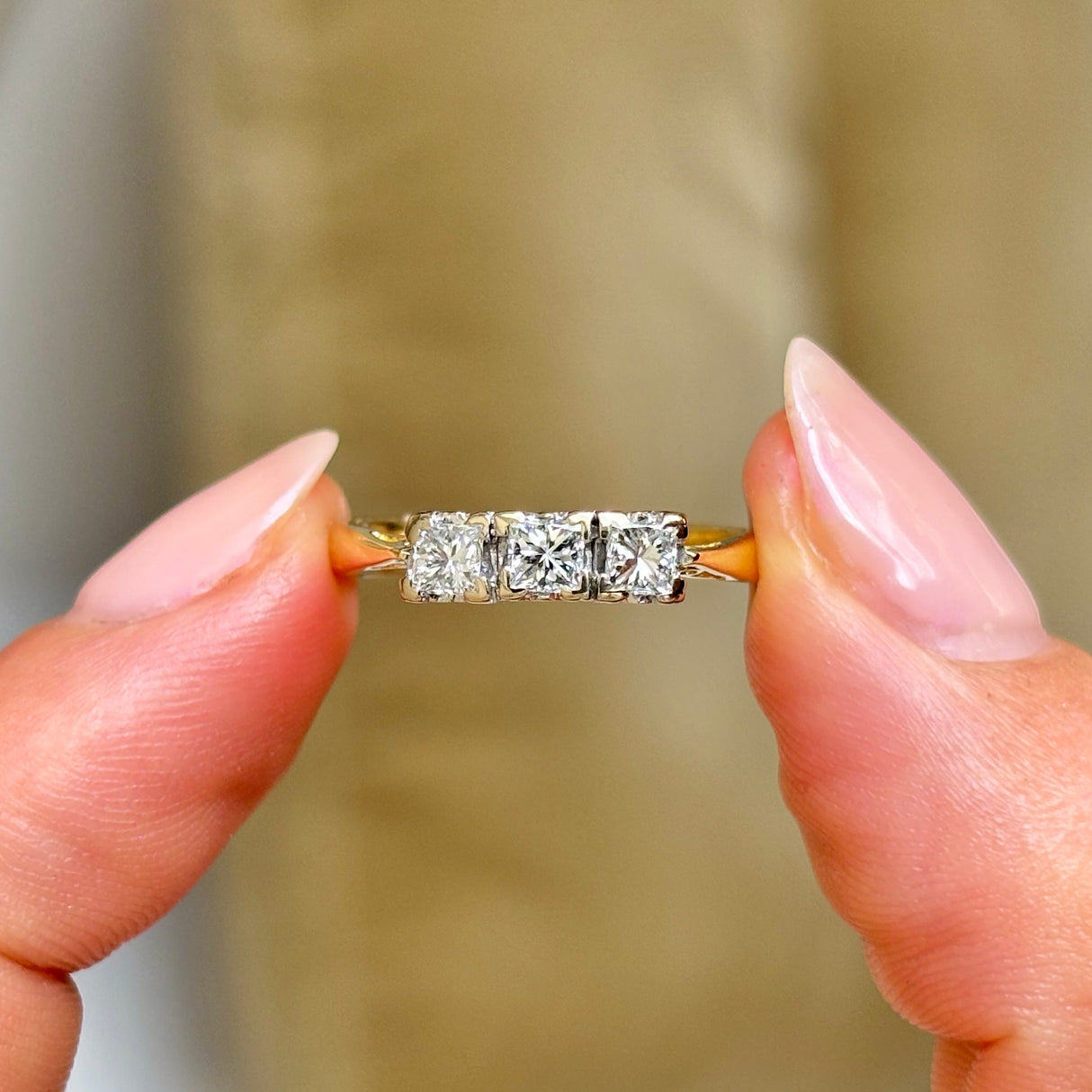 Vintage, 1990s three-stone diamond engagement ring